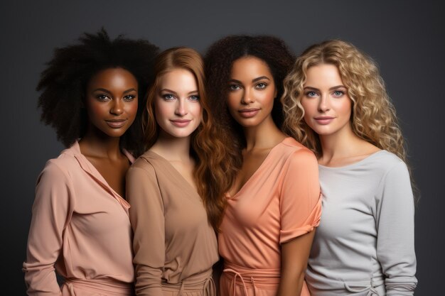 cheerful young multiethnic women Girlfriends smiling at the camera posing together