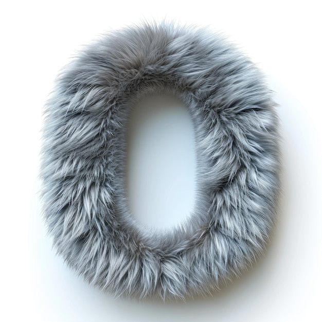 Photo cheerful zeroshaped fur in shiny silver on white