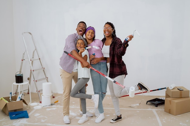 A cheerfully crazy family is renovating a purchased\
apartment