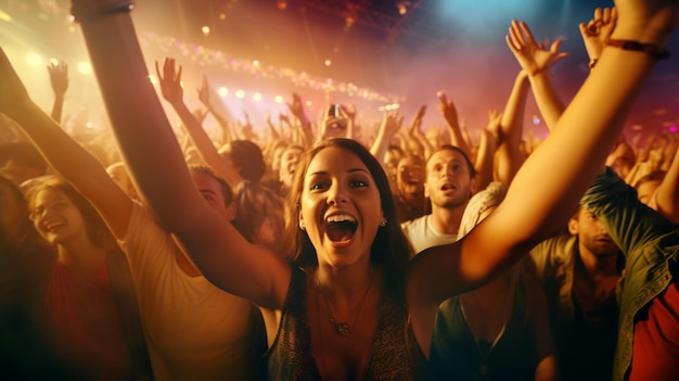 Foto folle che si divertono in una discoteca di un festival musicale immagine generata dall'ia