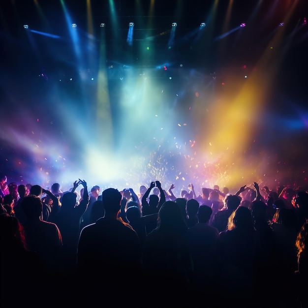 Cheering crowd and stage lights Audience At Outdoor Music Festival Generative Ai