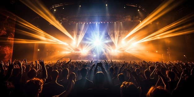 Cheering crowd and stage lights Audience At Outdoor Music Festival Generative Ai