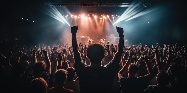 Cheering crowd and stage lights Audience At Outdoor Music Festival Generative Ai