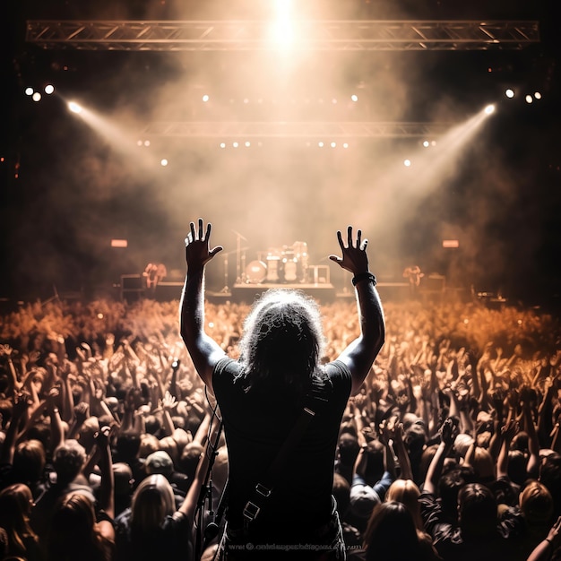 Cheering crowd and stage lights Audience At Outdoor Music Festival Generative Ai