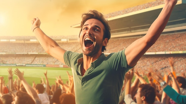 Photo cheering football fan in football team