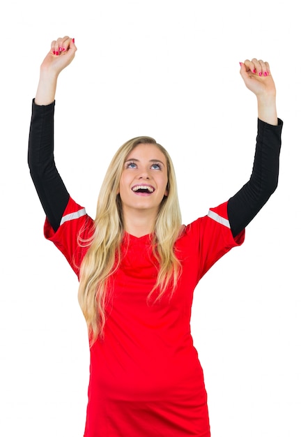 Cheering football fan in red