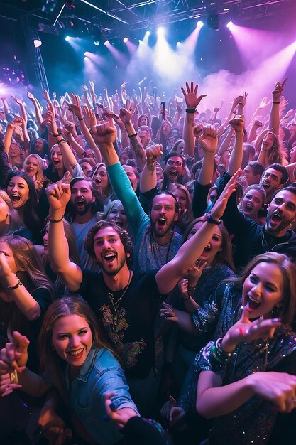 Cheering menigte die plezier heeft op een muziekfestival in een nachtclub