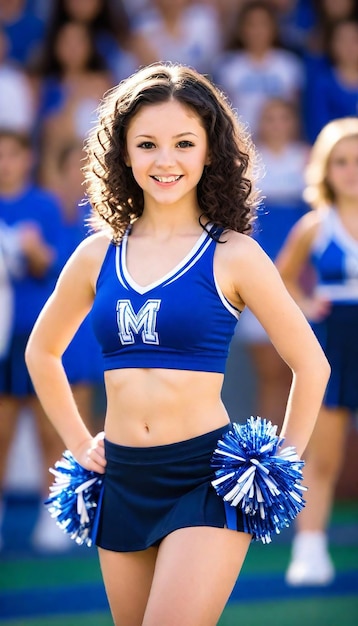 Photo a cheerleader with the letter m on her shirt