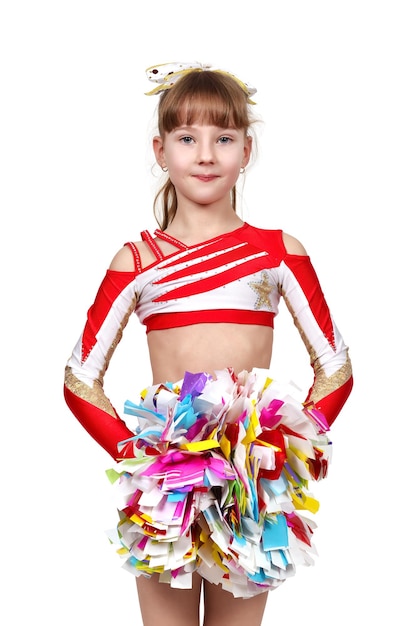 Cheerleading meisje dat zich met pom bevindt