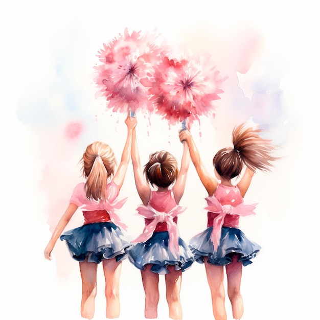 Photo cheerleading team backward watercolor isolated ai generative illustration