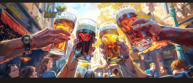 Photo cheers around the world diverse friends enjoying global beers illustration