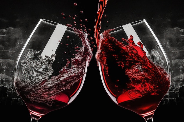 Cheers Concept Red Wine Glasses Smacking Against One Another in a Bar