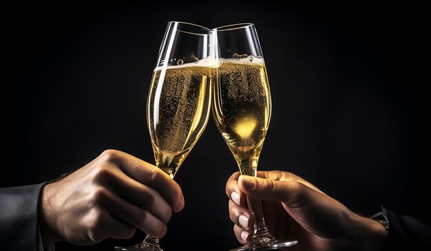 Foto cheers met glazen champagne in de handen ai gegenereerd