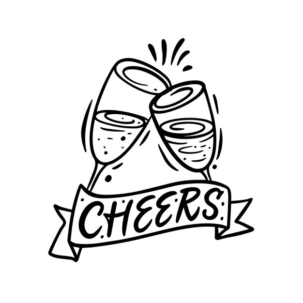 Photo cheers word letter text and champagne drink in glasses