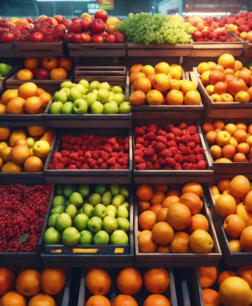 Photo cheery fruit market highly detailed vibrant production cinematic