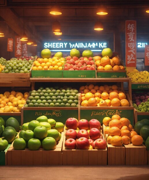 Photo cheery fruit market highly detailed vibrant production cinematic