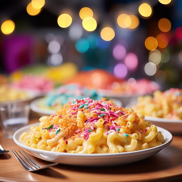 Фото Сыр и макароны на фоне яркого фестиваля макароны с сыром кремовые вкусные генеративный ии