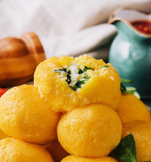 Cheese balls with garlic and dill inside