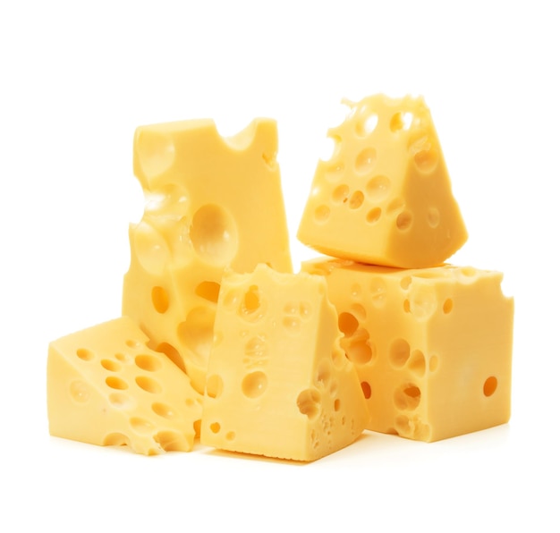 흰색 배경 컷아웃에 고립 된 치즈 블록
