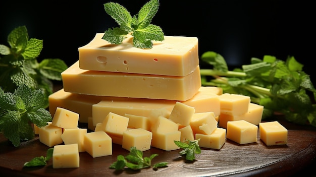 cheese blocks HD 8K wallpaper Stock Photographic Image