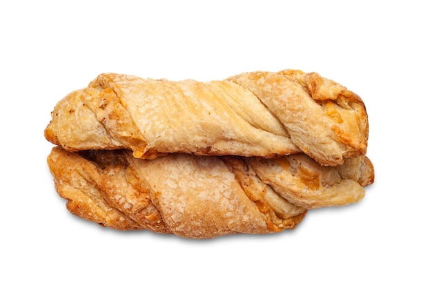 Cheese bread Top view of two rolls fresh homebaked bread with cheese on a white background