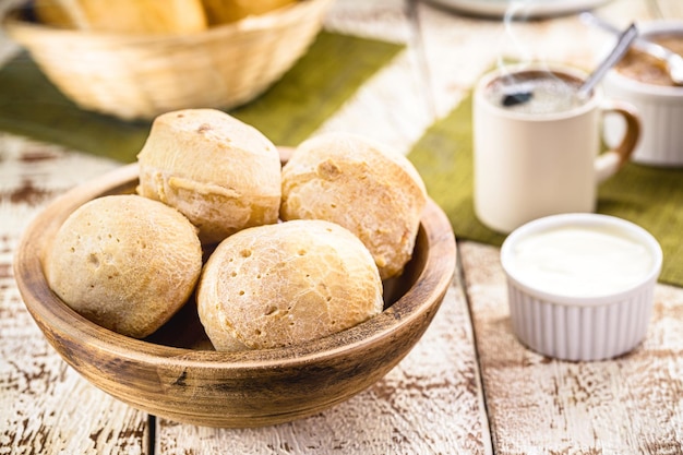 Cheese bread typical snack from Minas Gerais served hot with coffee Brazilian tradition
