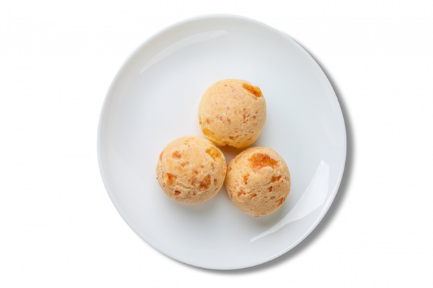 Cheese breads on plate isolated on white background. Top View.