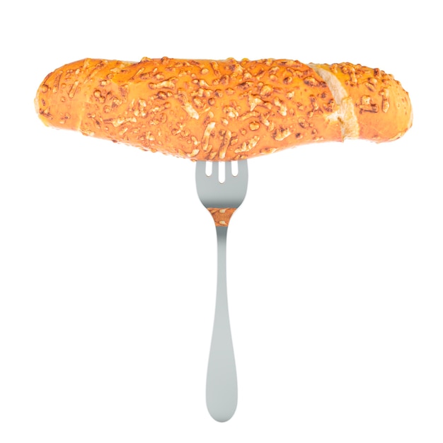 Cheese bun on fork 3D rendering