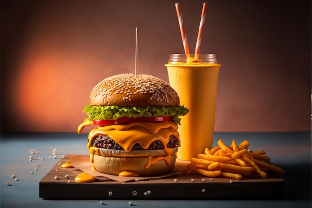 Cheese Burger - cheese burger classic with fries and milkshake