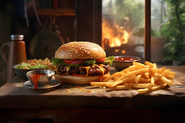 Cheese Burger and fries