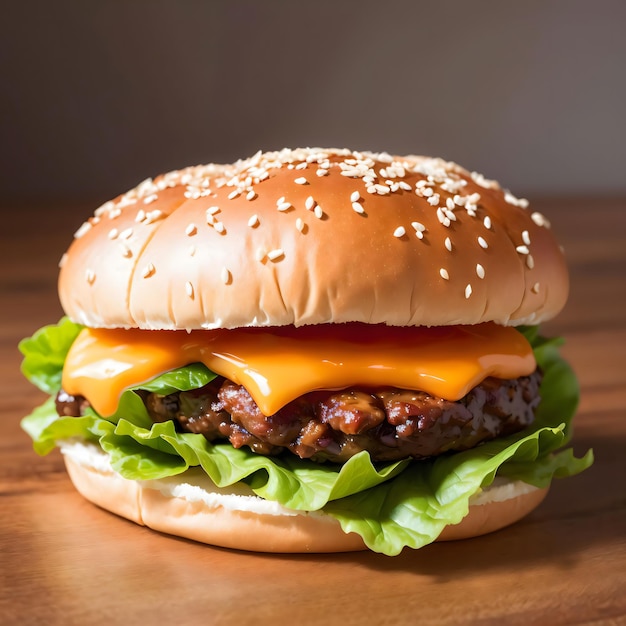 cheese burger on wooden table