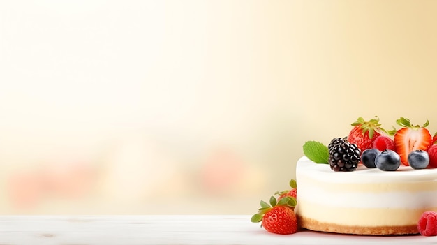 Cheese cake banner for ads Classic whole cheese cake with fresh berries on light background copy space Berry curd cheesecake front view served with fresh berries Fresh no bake cheese cake