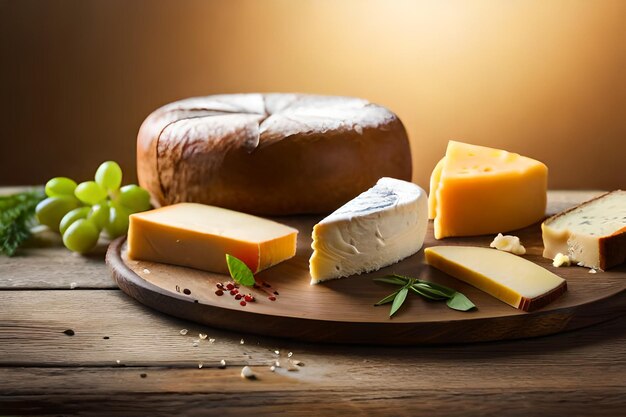 Cheese and cheese on a wooden table