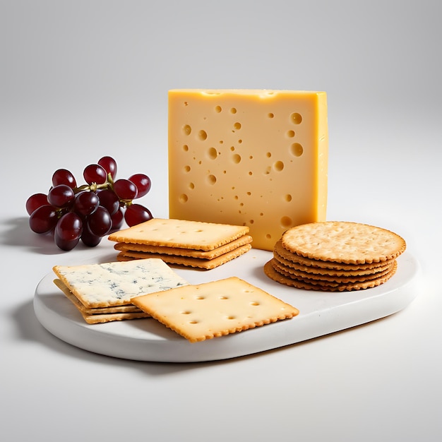 Cheese and Crackers on a white background