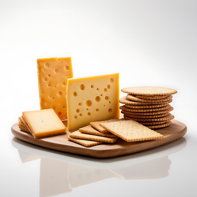 Cheese and Crackers on a white background