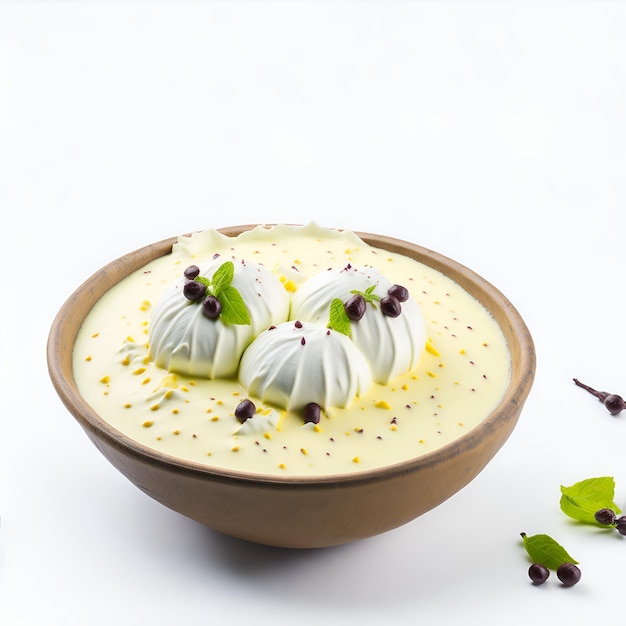 Photo cheese cream with basil on a white background closeup