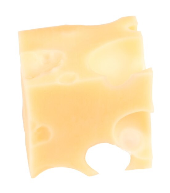 Cheese cube slice isolated on a white background.