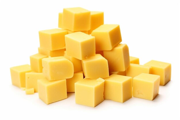 Кубики сыра, выделенные на белом фоне