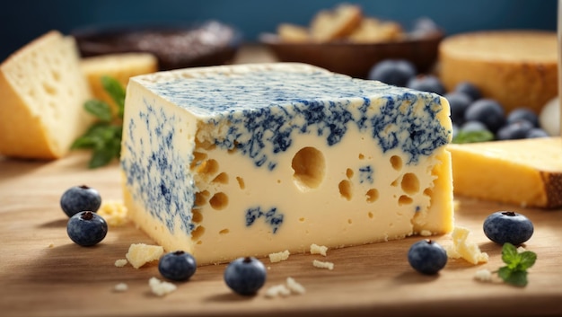 Foto delizia al formaggio condimenti blu e bianchi