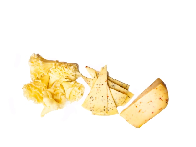 Cheese different kinds with herbs pepper isolated