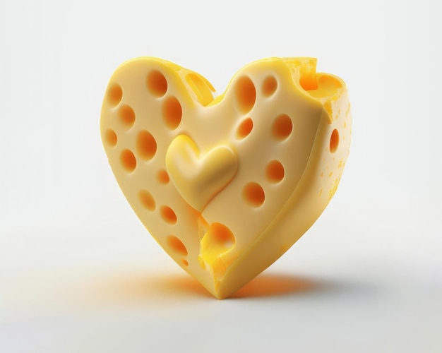 Cheese in form of heart isolated on white background AI generated