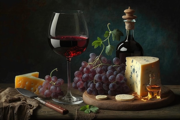 Cheese and fruit go well with a light red wine from a good vintage