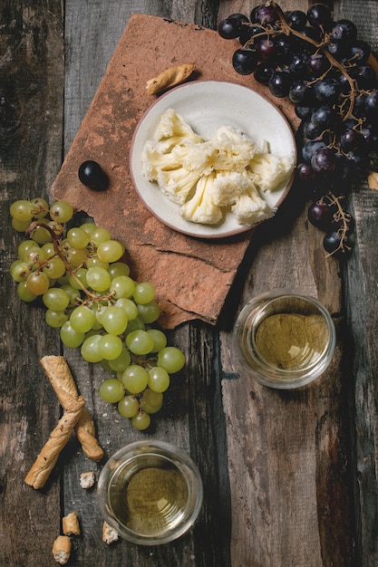 Cheese, grapes and wine