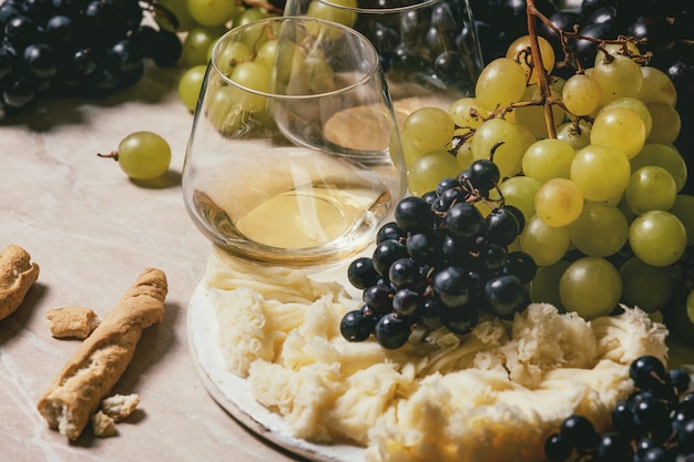 Cheese, grapes and wine