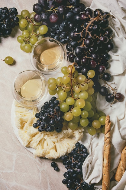 Cheese, grapes and wine