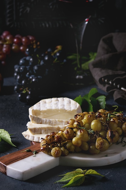 Cheese and grapes.