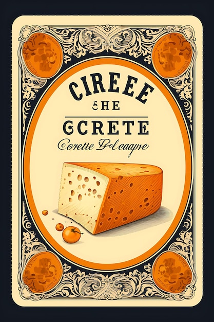 チーズラベル チーズオレンジとクリーム色のヴィンテージウェッジ 2D ラベルヴィンテージデザインのパッケージングテム