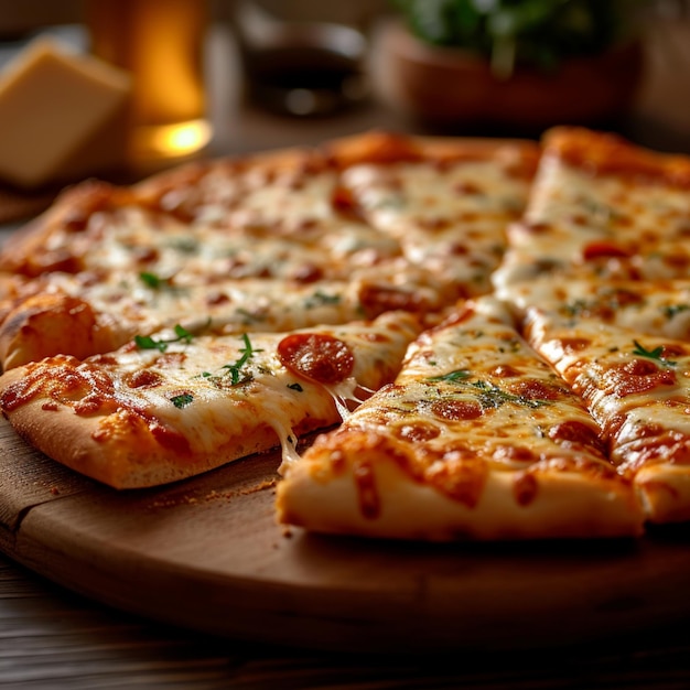 Любители сыра мечтают о горячей итальянской пицце с эластичным липким сыром для размера поста в социальных сетях