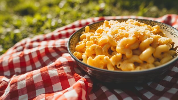 Photo cheese macaroni against a picnic background