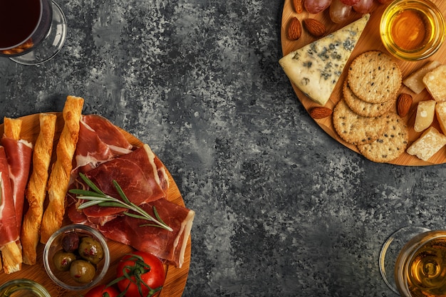 Cheese and meat appetizer selection